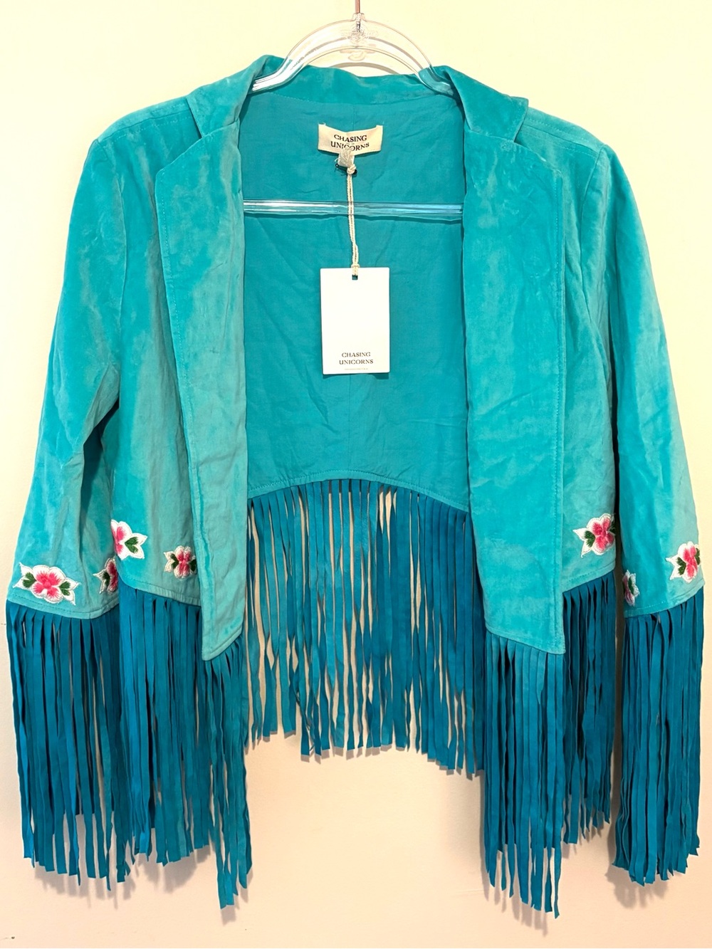New Chasing Unicorns blue velvet suede western star fringe jacket - Picture 5 of 11